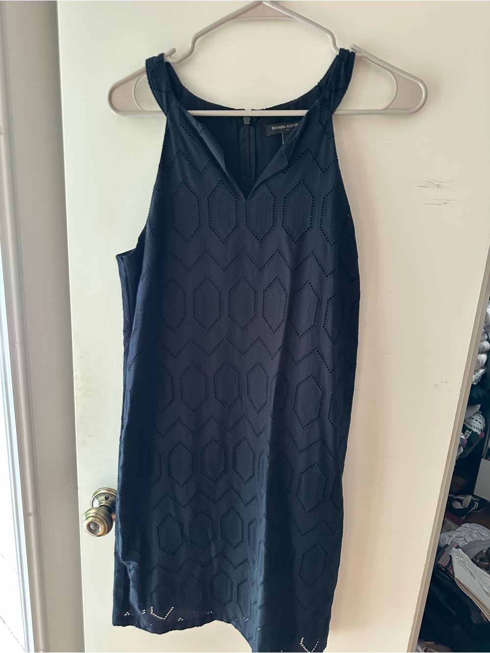 Banana Republic Navy Geometric Eyelet Mini Dress
